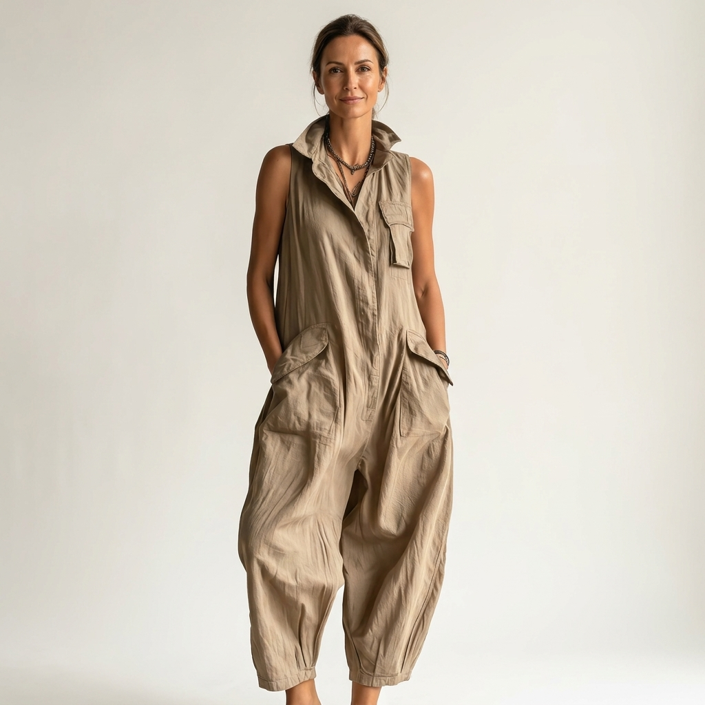 Eliviana | Sleeveless Utility Wide-Leg Jumpsuit With Cargo Pockets