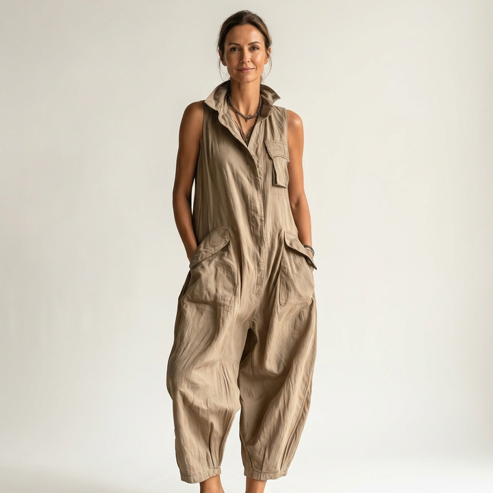 Eliviana | Sleeveless Utility Wide-Leg Jumpsuit With Cargo Pockets