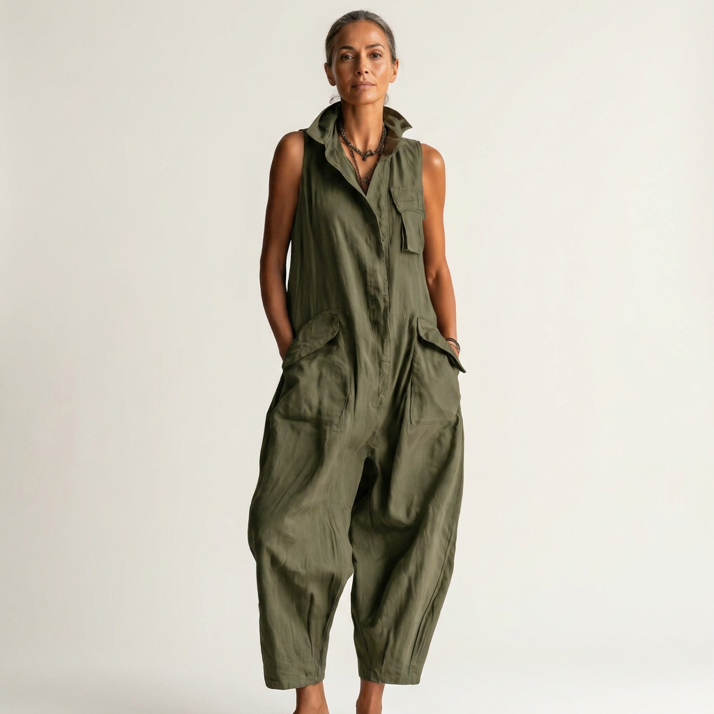 Eliviana | Sleeveless Utility Wide-Leg Jumpsuit With Cargo Pockets