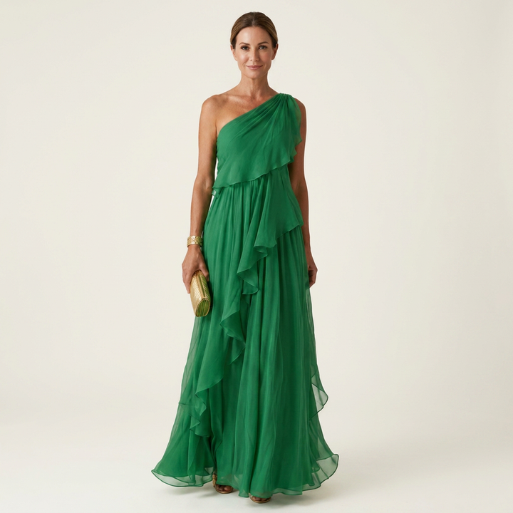 Romy | One-Shoulder Cascading Ruffle Chiffon Maxi Dress