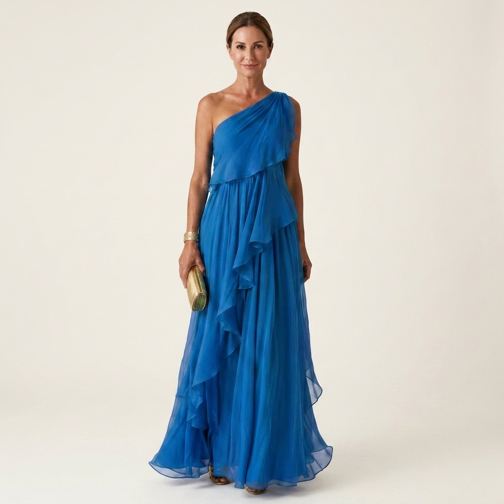 Romy | One-Shoulder Cascading Ruffle Chiffon Maxi Dress