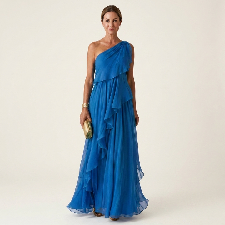 Romy | One-Shoulder Cascading Ruffle Chiffon Maxi Dress