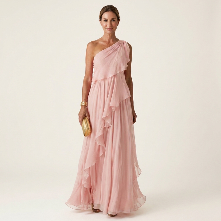 Romy | One-Shoulder Cascading Ruffle Chiffon Maxi Dress