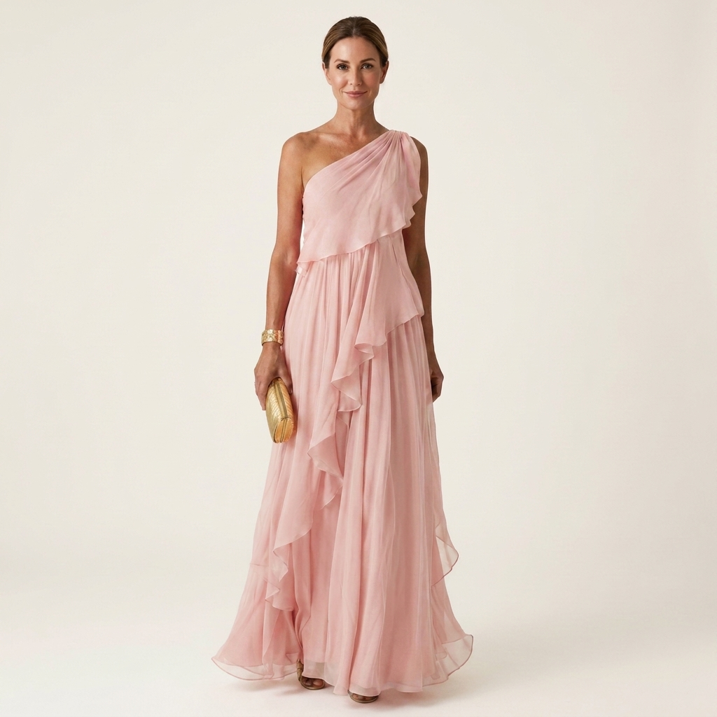 Romy | One-Shoulder Cascading Ruffle Chiffon Maxi Dress