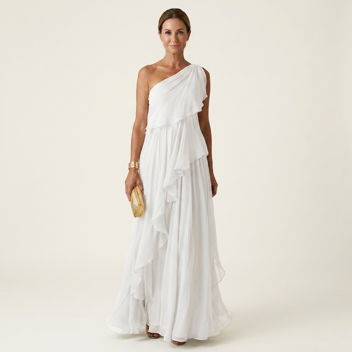 Romy | One-Shoulder Cascading Ruffle Chiffon Maxi Dress