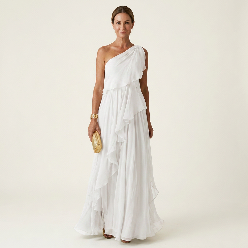 Romy | One-Shoulder Cascading Ruffle Chiffon Maxi Dress