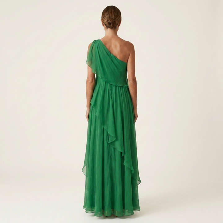 Romy | One-Shoulder Cascading Ruffle Chiffon Maxi Dress