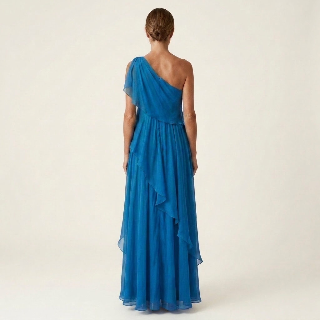 Romy | One-Shoulder Cascading Ruffle Chiffon Maxi Dress