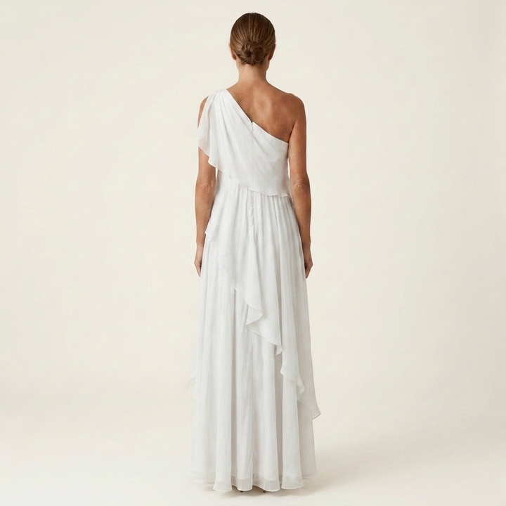 Romy | One-Shoulder Cascading Ruffle Chiffon Maxi Dress