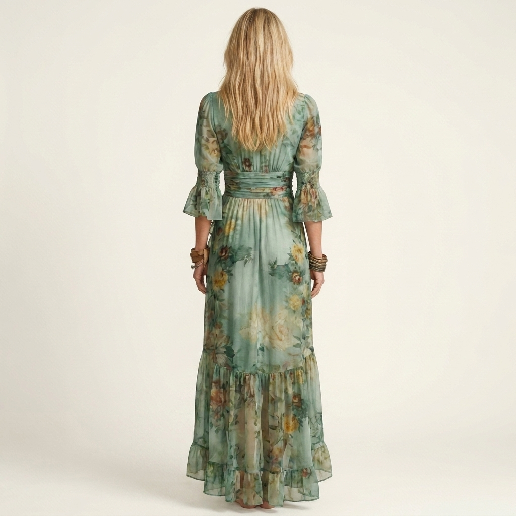 Megan | Deep V-Neck Ruched-Waist Maxi Dress
