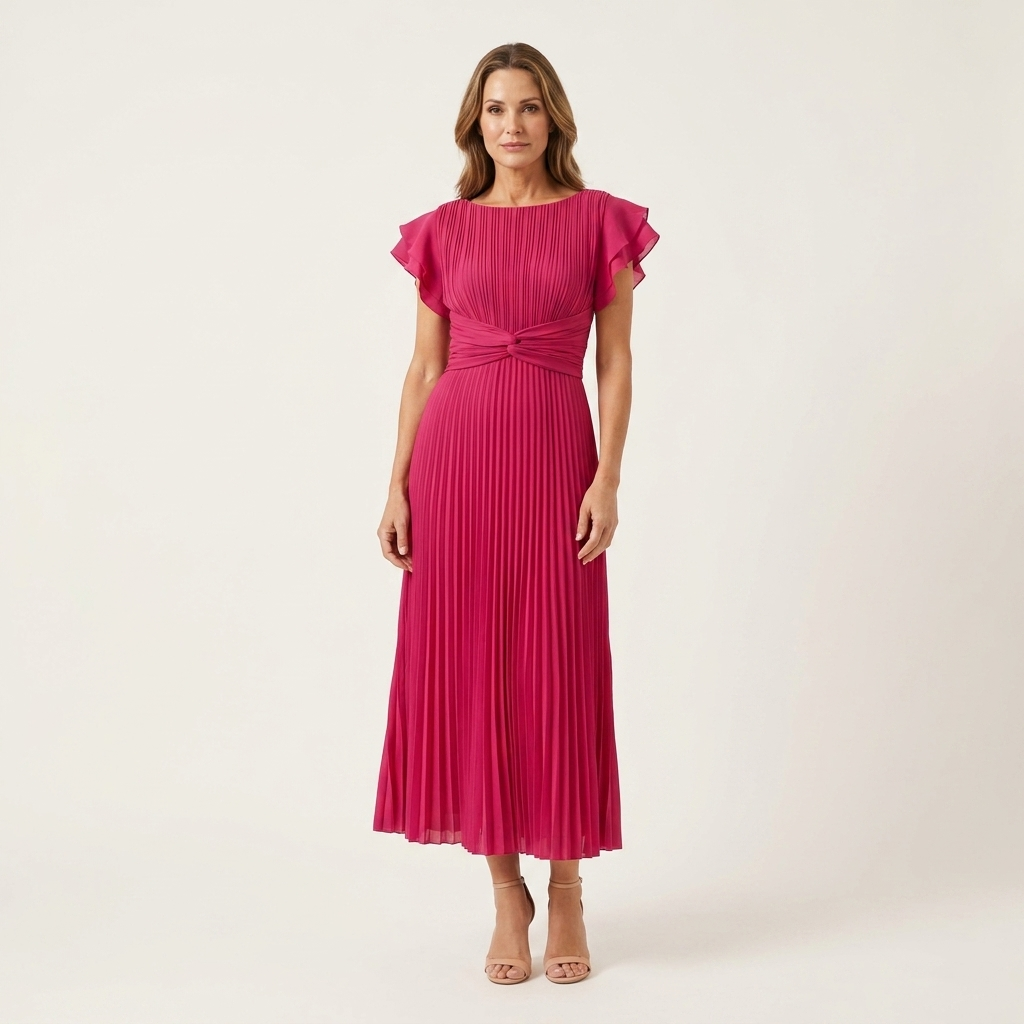 Dalia | Pleated Twist-Waist Flutter-Sleeve Midi Dress
