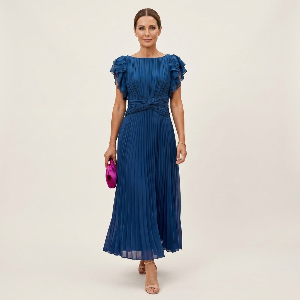 Dalia | Pleated Twist-Waist Flutter-Sleeve Midi Dress