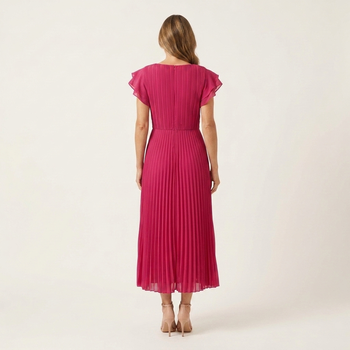Dalia | Pleated Twist-Waist Flutter-Sleeve Midi Dress