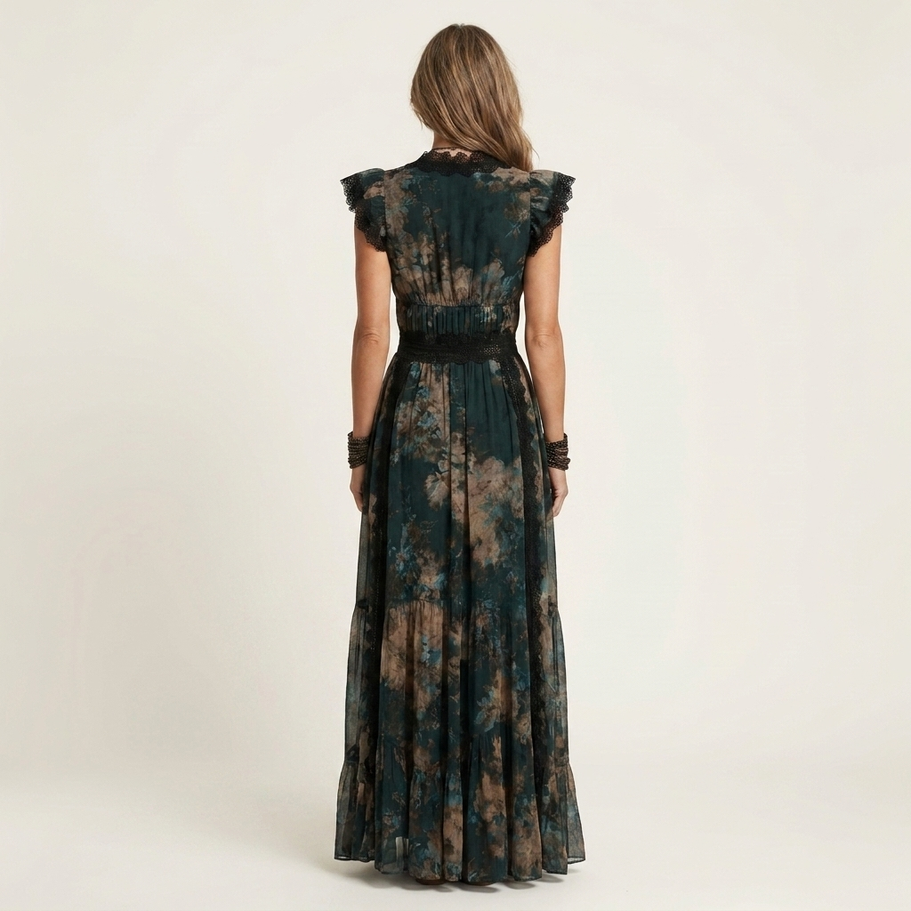 Carli | Lace-Trim V-Neck Floral Tiered Maxi Dress
