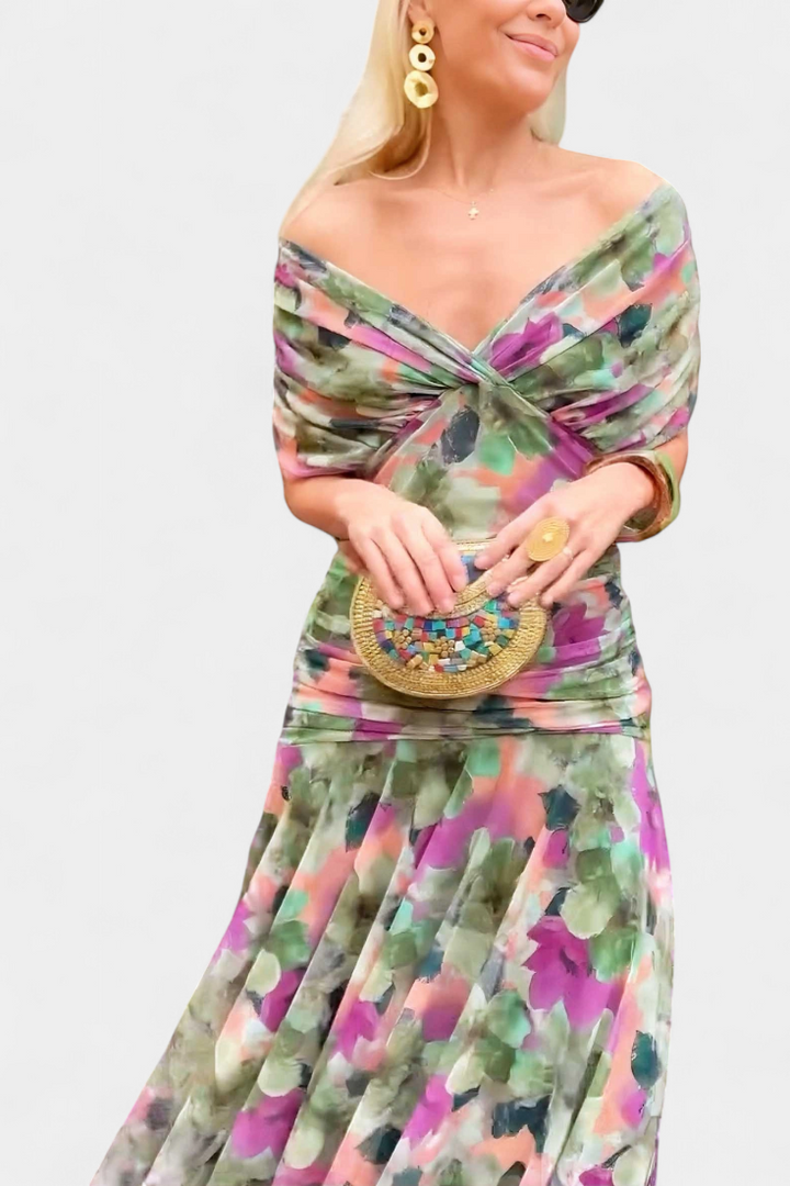 Wendy - Long floral dress with V-neck