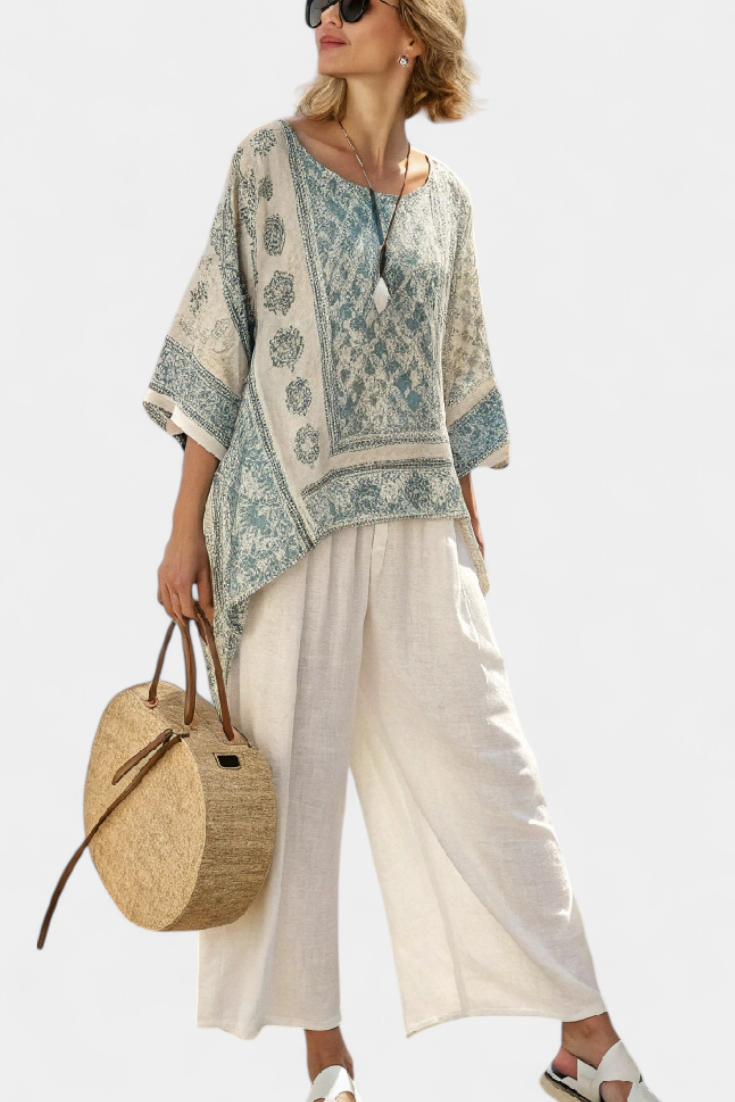 Vicki - Printed Blouse Wide Pants Set