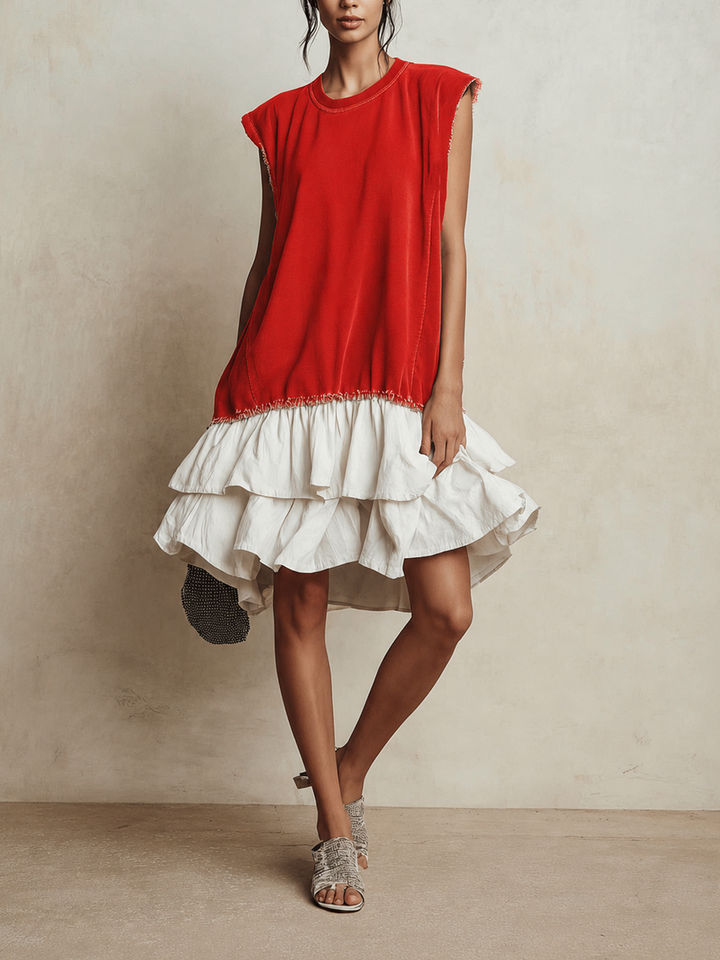 Nieves - Casual color-block dress with a loose fit for vacations