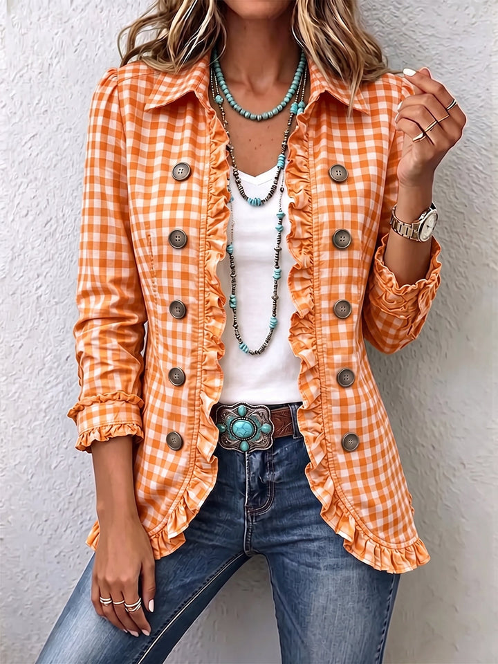 Charlene™ | Gingham Ruffled Button-Down Jacket