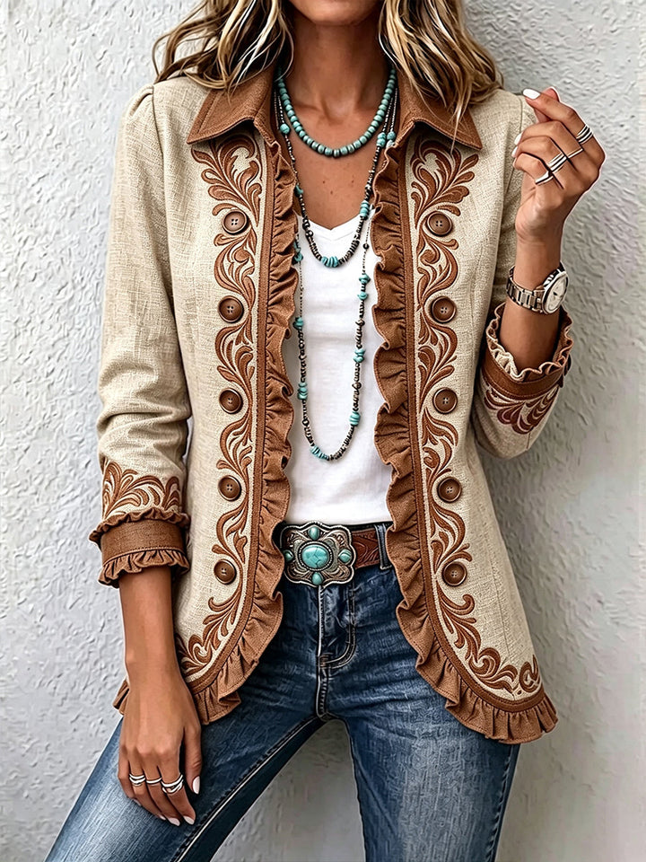 Dawncroft™ | Vintage Bohemian Floral Ruffled Jacket
