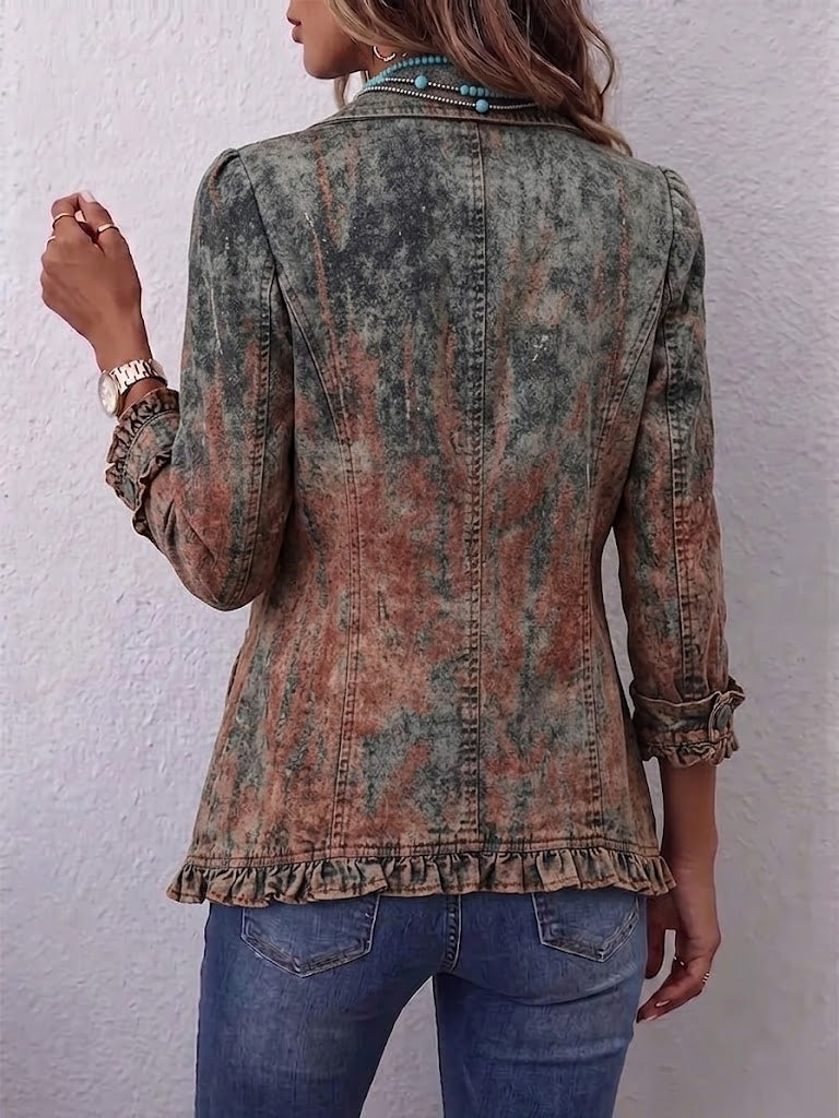 Bristow™ | Vintage Gradient Textured Print Ruffle Jacket