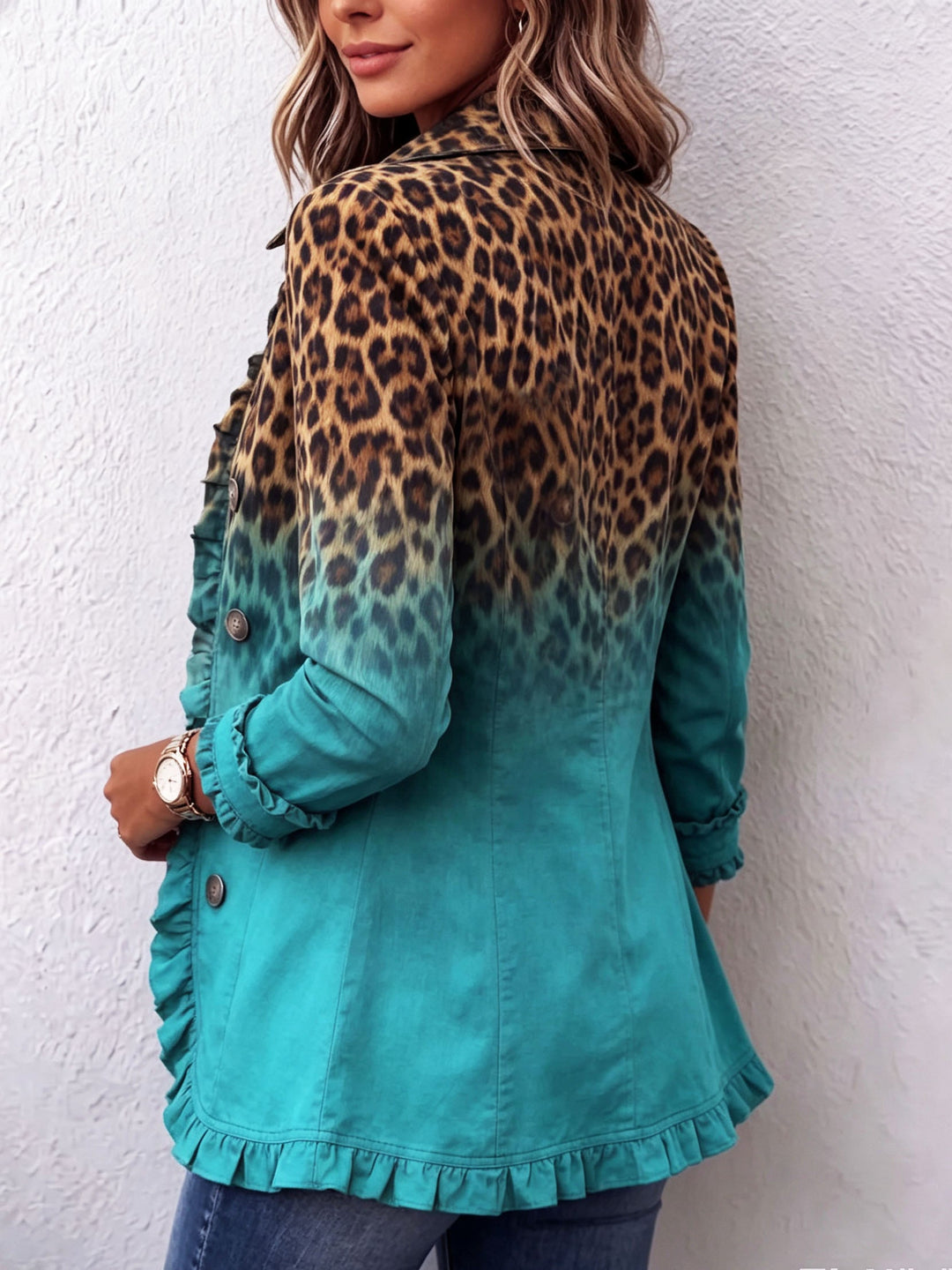 Elspeth™ | Leopard Ombre Ruffle Blazer Jacket