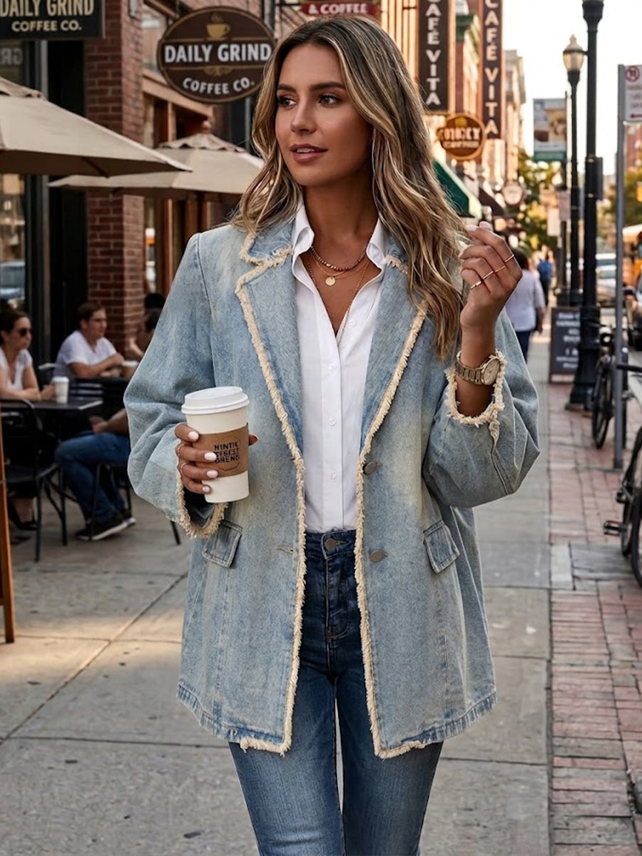 Dionne™ | Vintage-Style Oversized Blazer with Raw Edges