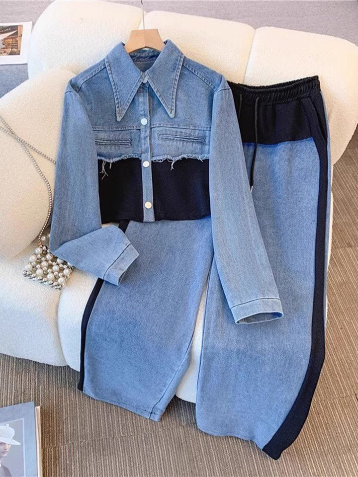 Holbrook™ | Color-Block Cropped Jacket & Wide-Leg Pants Set