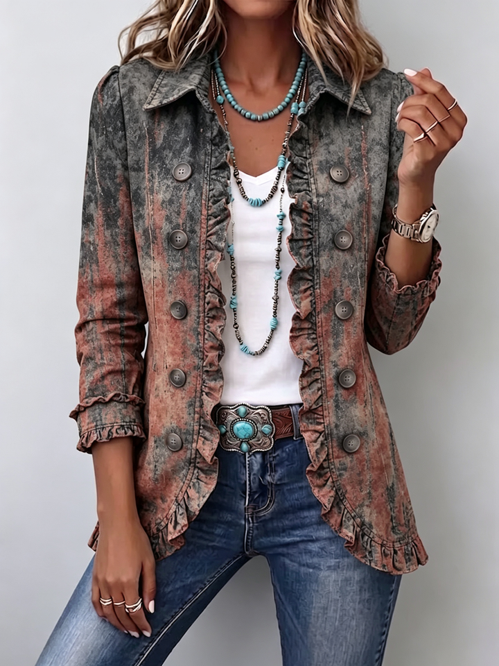 Bristow™ | Vintage Gradient Textured Print Ruffle Jacket